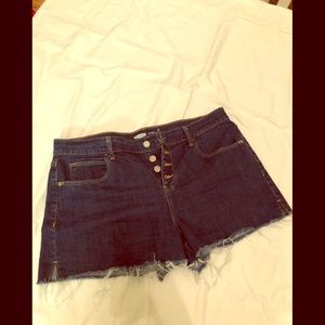 Dark wash button up cut off shorts